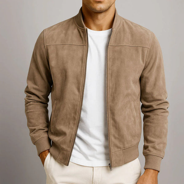 RIVIERA™: CAZADORA DE ANTE TIPO BOMBER CON CREMALLERA