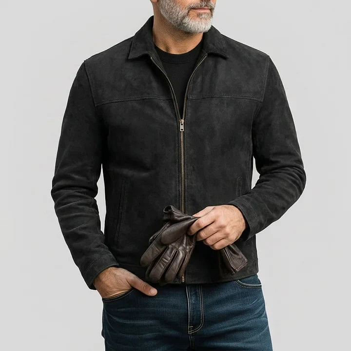 ESSENCE™: CHAQUETA EN PIEL DE ANTE CON CREMALLERA